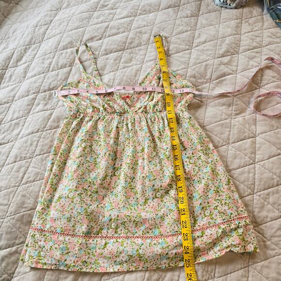 Forever 21 Y2K Babydoll Top Juniors M Dainty Pastel Floral Print Crochet Accent - Picture 9 of 11